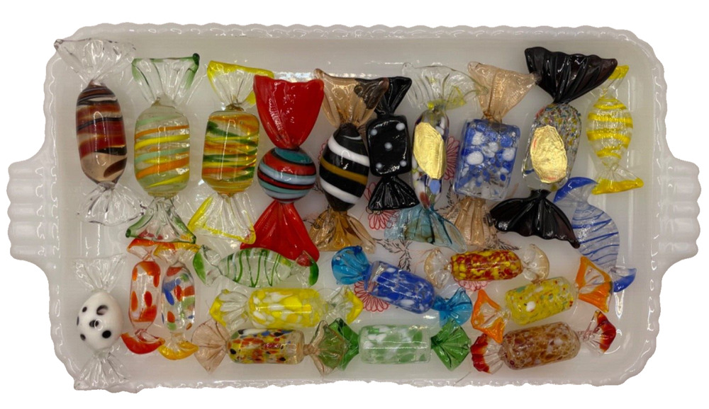 Vintage Murano Rare Collection Of Art Hand Blown Candy 22 Pieces Multicolor